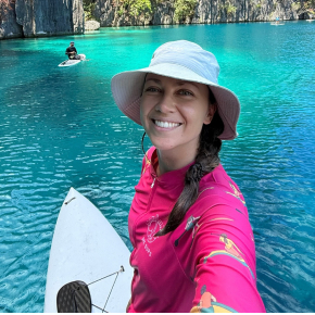 Vicky, host of the Galápagos SUP and Snorkel Island Hopping Expedition, in the natural surroundings